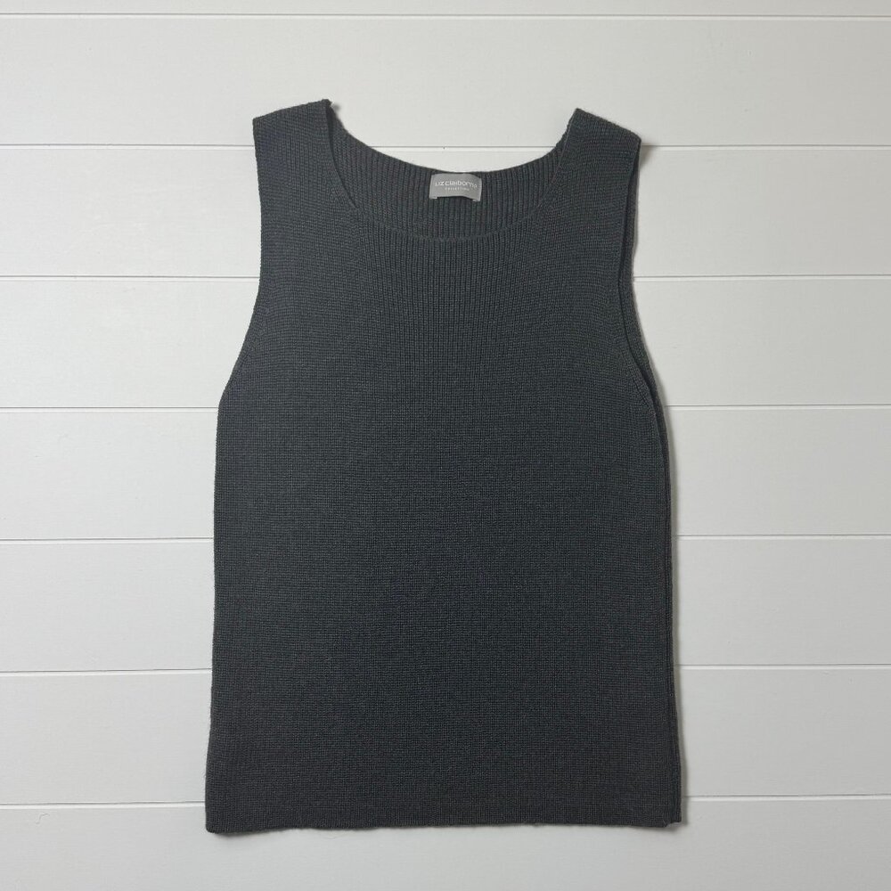 Vintage 90's Liz Claiborne Collection Women's Slate Grey Ribbed Knitted Tank, M